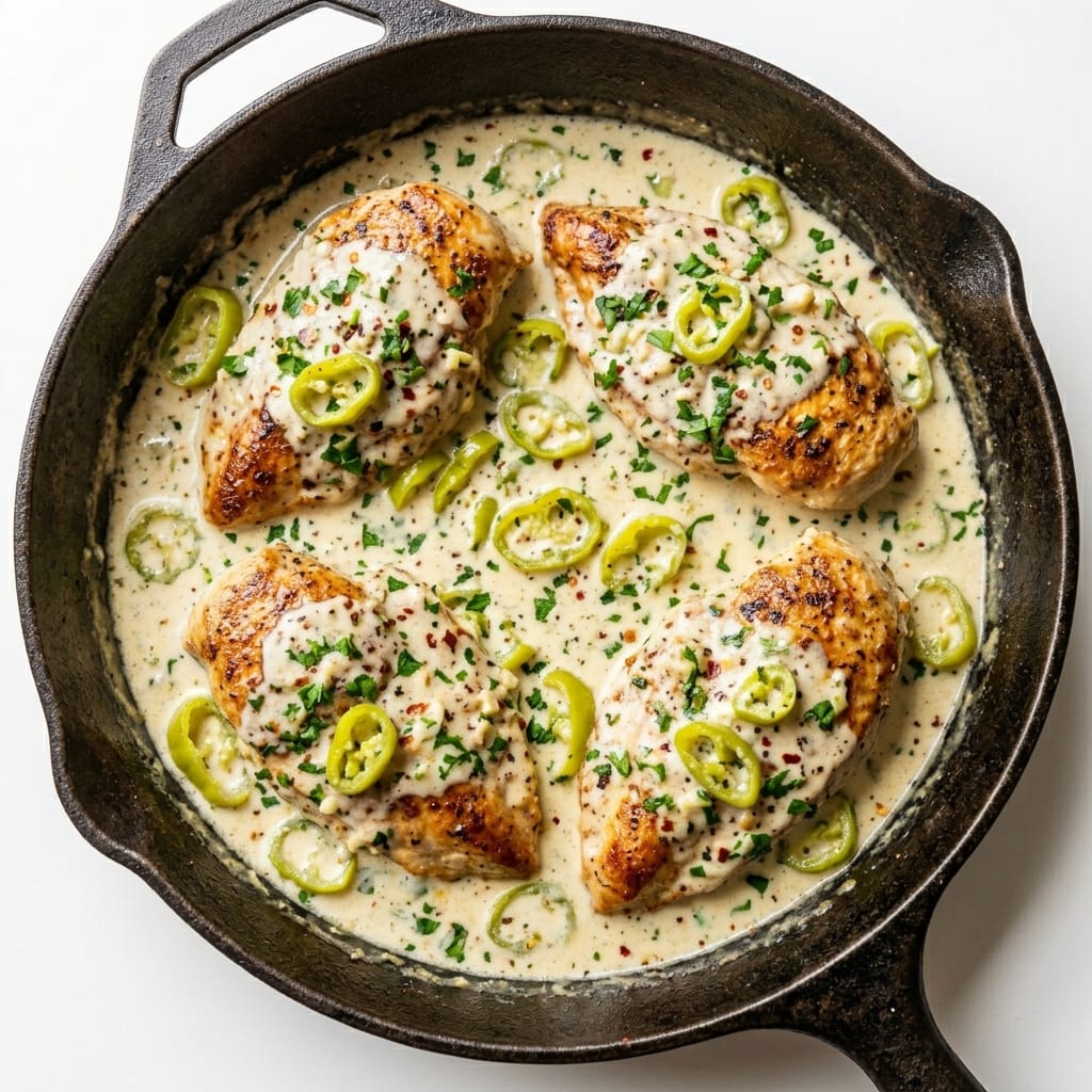 The Best Creamy Pepperoncini Chicken Skillet