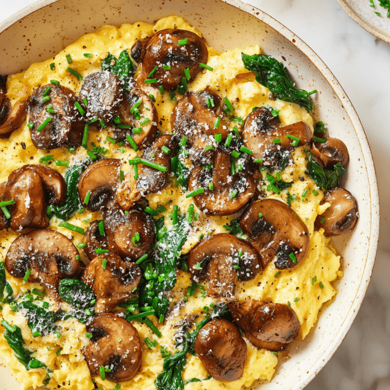 10-Minute Mushroom Spinach Scrambled Eggs (High-Protein)