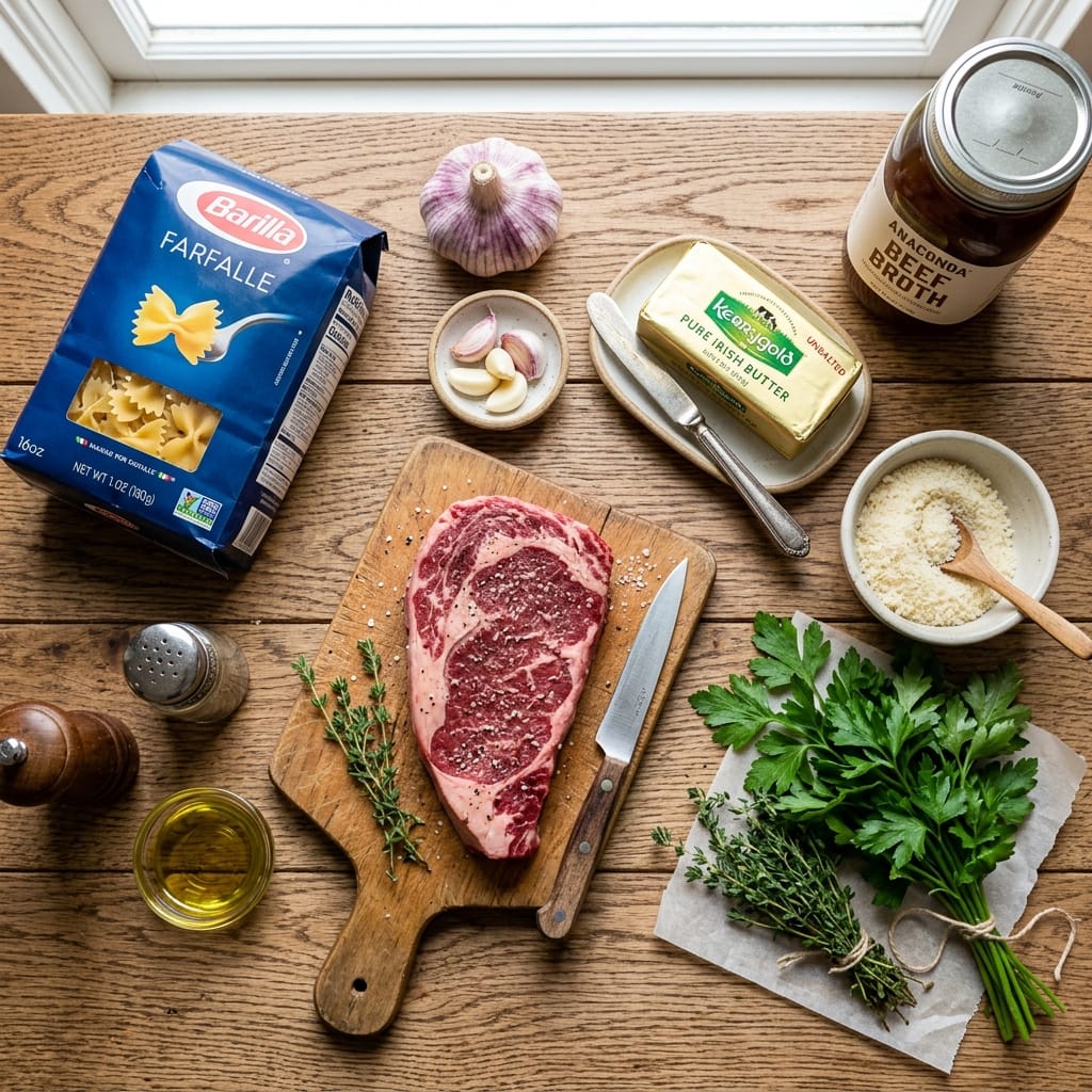 Garlic Butter Bowtie Pasta with Beef Perfection