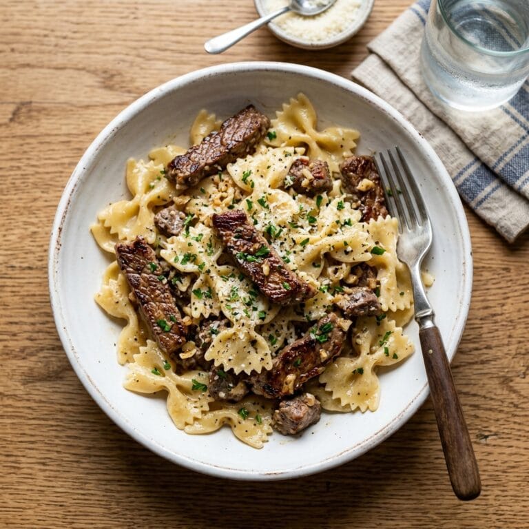 Garlic Butter Bowtie Pasta with Beef Perfection