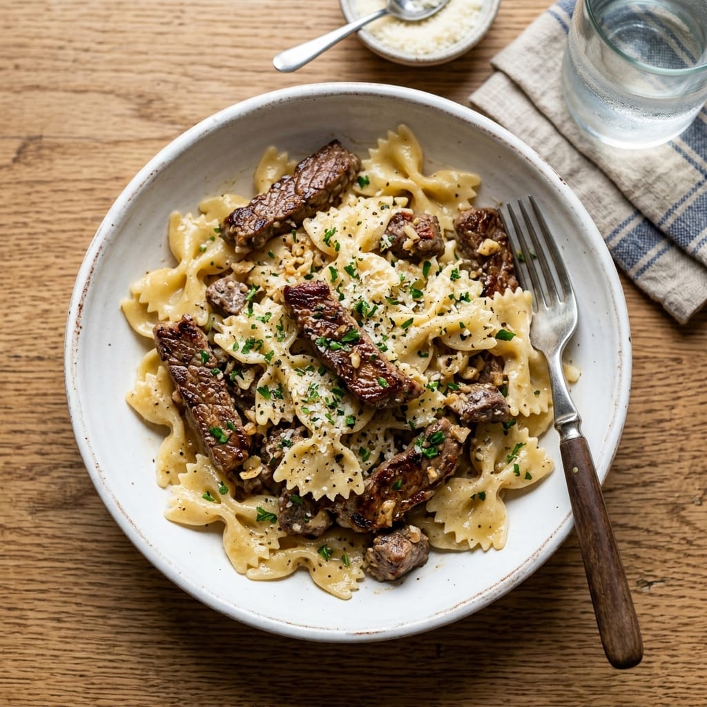 Garlic Butter Bowtie Pasta with Beef Perfection