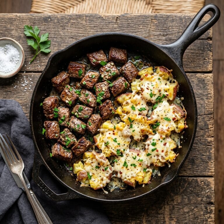 Butter Steak Bites and Cheesy Smashed Potatoes