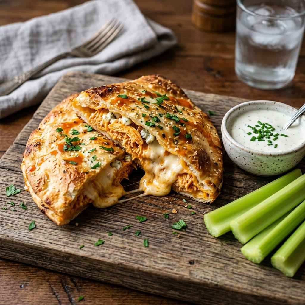 Buffalo Chicken Stuffed Flatbread
