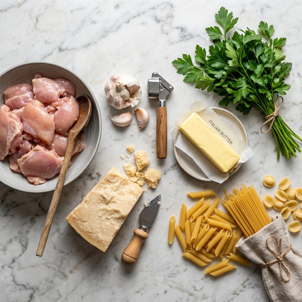 Garlic Butter Chicken Bites with Savory Creamy Parmesan Pasta