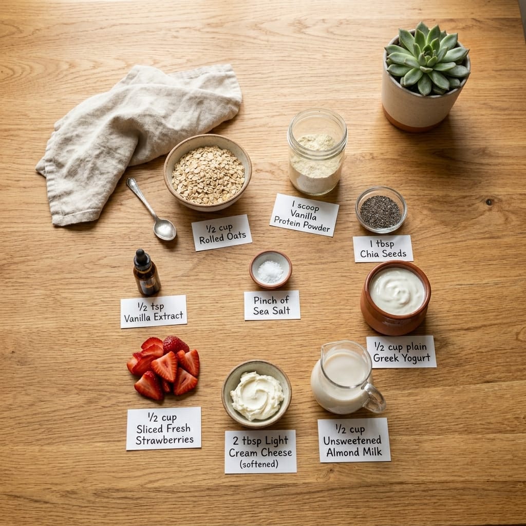 Protein Strawberry Cheesecake Overnight Oats