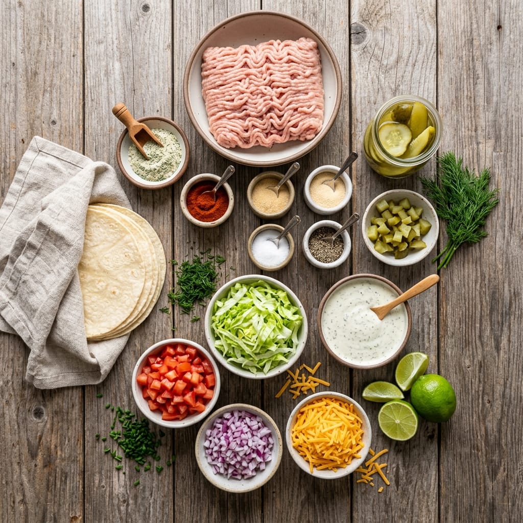 Dill pickle ranch smash chicken tacos