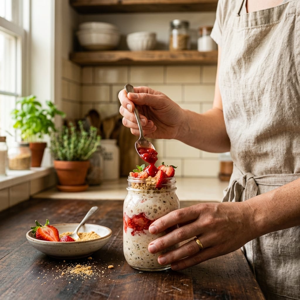 Protein Strawberry Cheesecake Overnight Oats