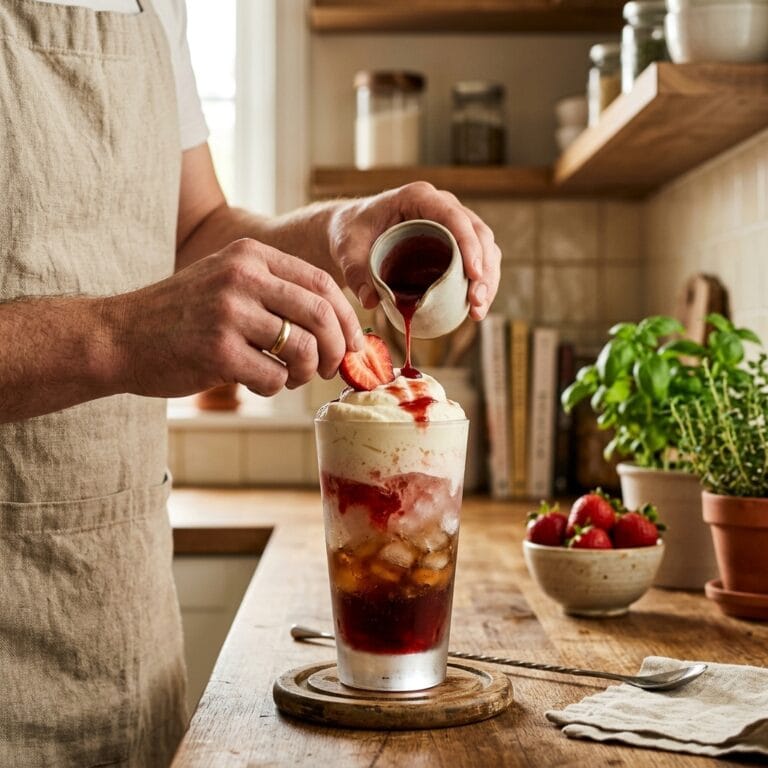 Strawberry Dirty Soda Float with Cream Foam
