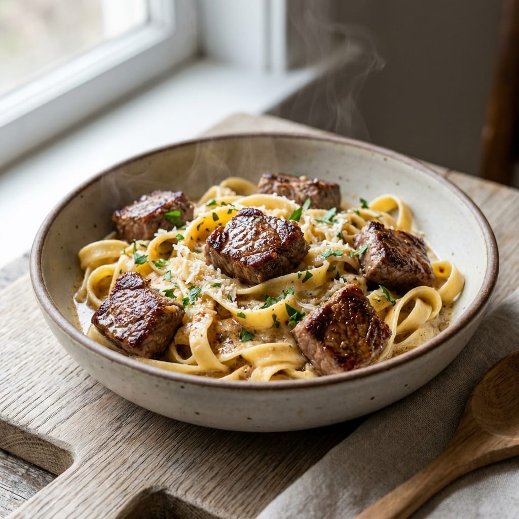 Brown Butter Garlic Steak Bites Alfredo