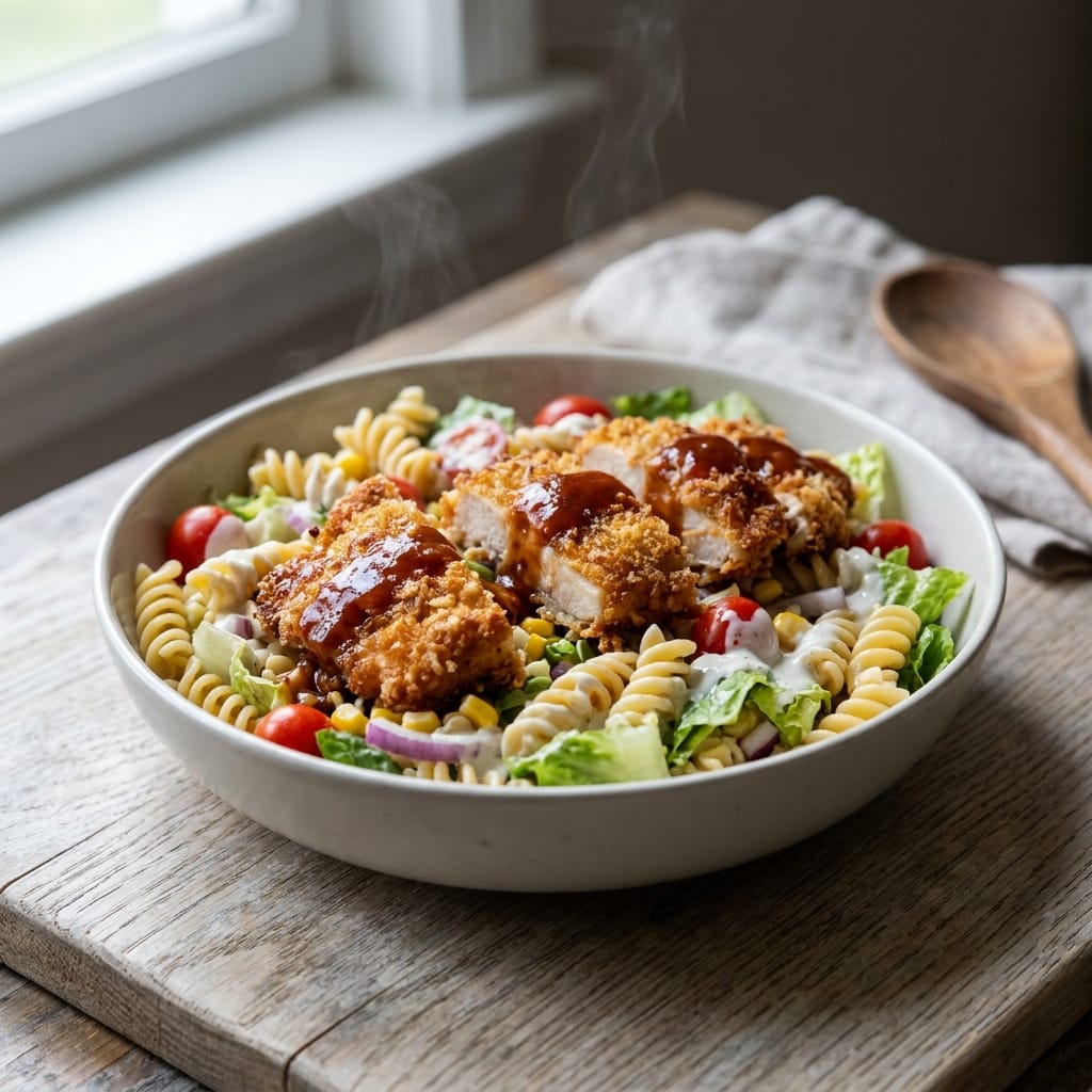 Crispy BBQ Chicken Ranch Pasta Salad