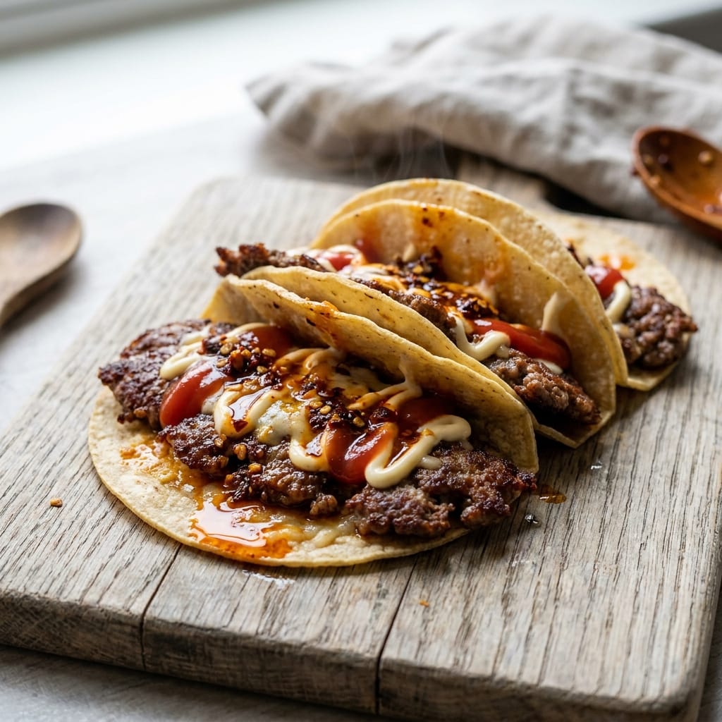 Crispy Chili Crisp Smash Burger Tacos