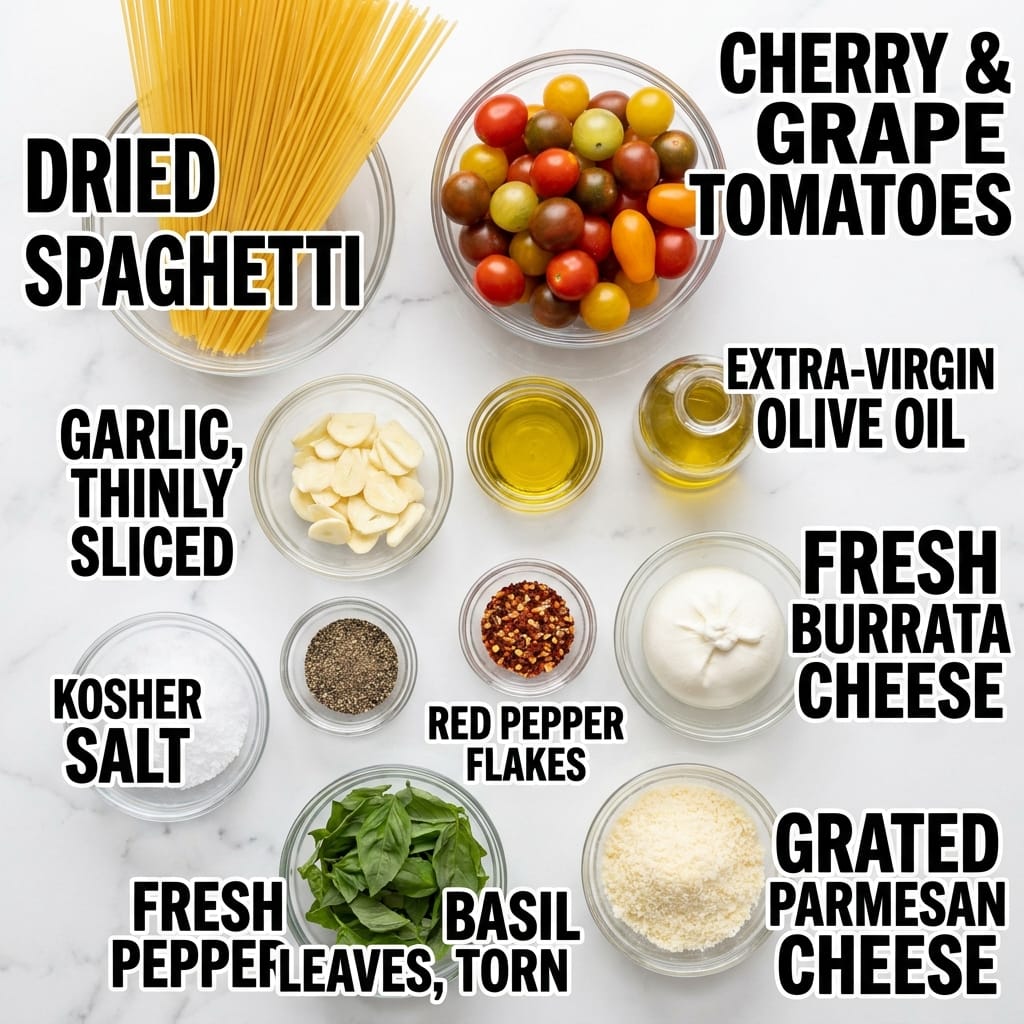 Roasted Tomato Burrata Baked Spaghetti