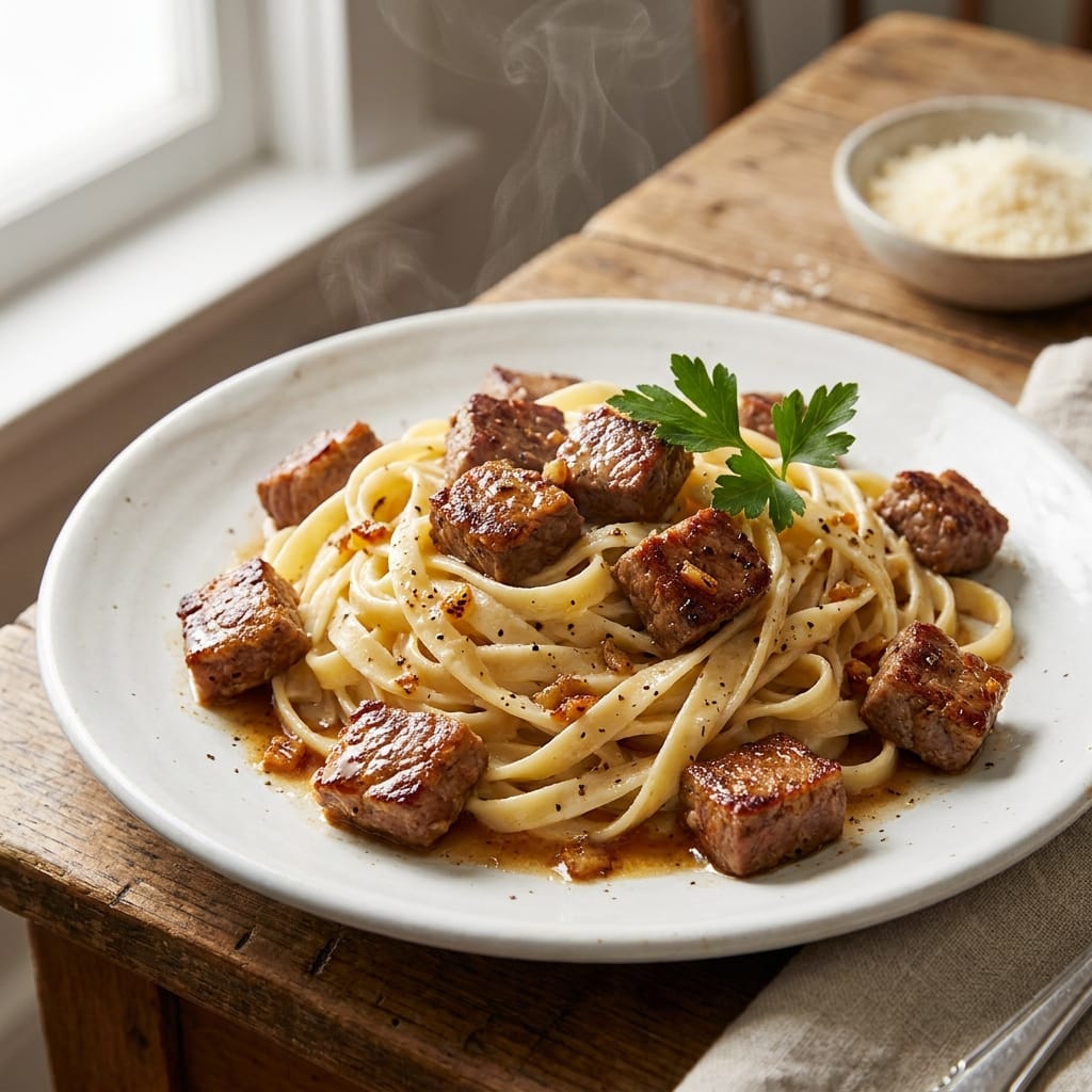 Brown Butter Garlic Steak Bites Alfredo