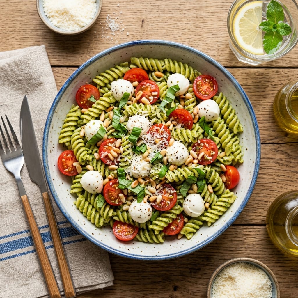 The Best Caprese Pesto Pasta Salad