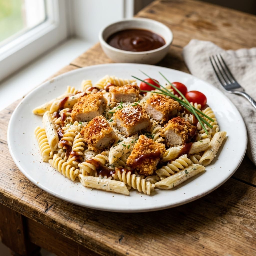 Crispy BBQ Chicken Ranch Pasta Salad