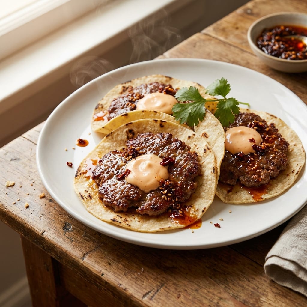 Crispy Chili Crisp Smash Burger Tacos