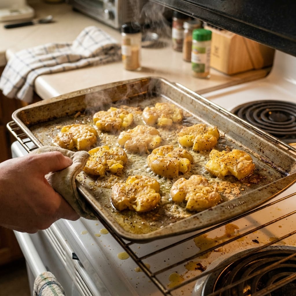 Crispy Parmesan Smashed Potato Stacks
