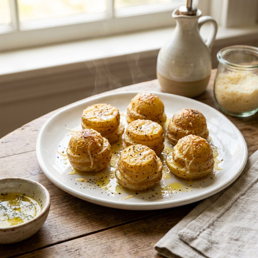 Crispy Parmesan Smashed Potato Stacks