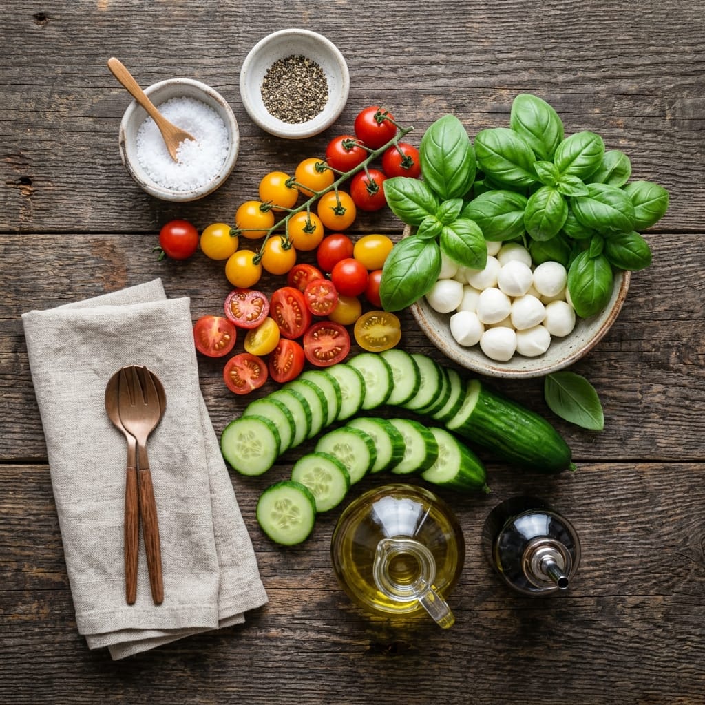Fresh Cucumber Caprese Salad