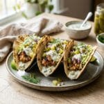 Dill pickle ranch smash chicken tacos