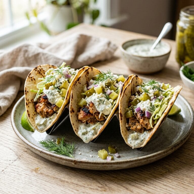 Dill pickle ranch smash chicken tacos