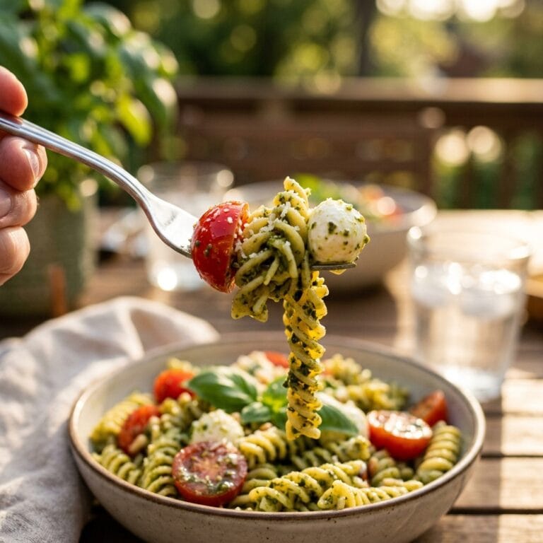 The Best Caprese Pesto Pasta Salad
