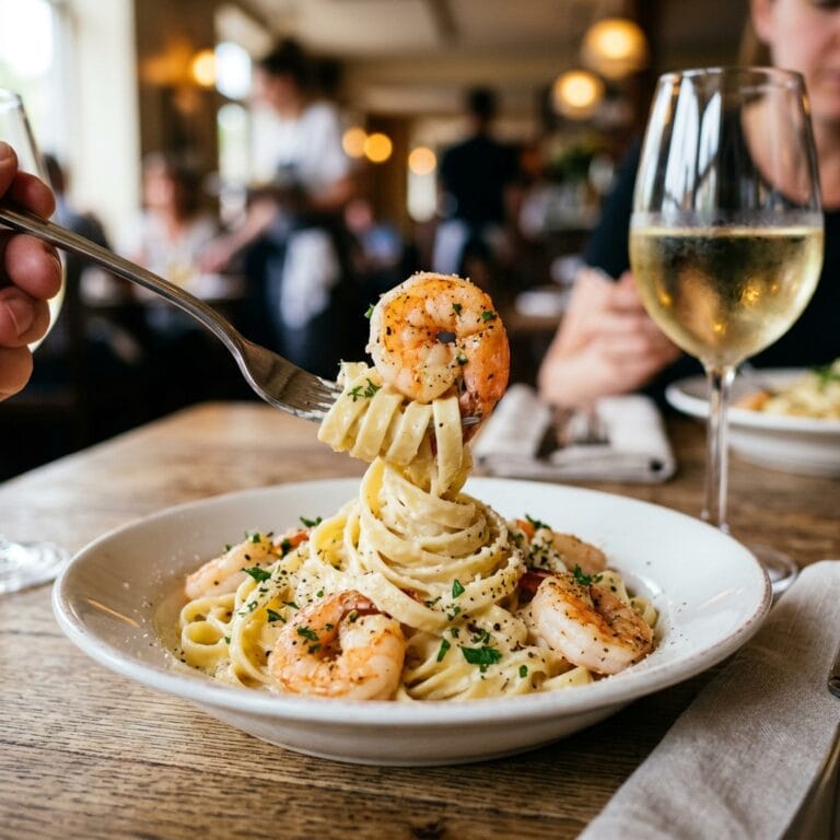creamy shrimp fettuccine pasta with homemade alfredo sauce