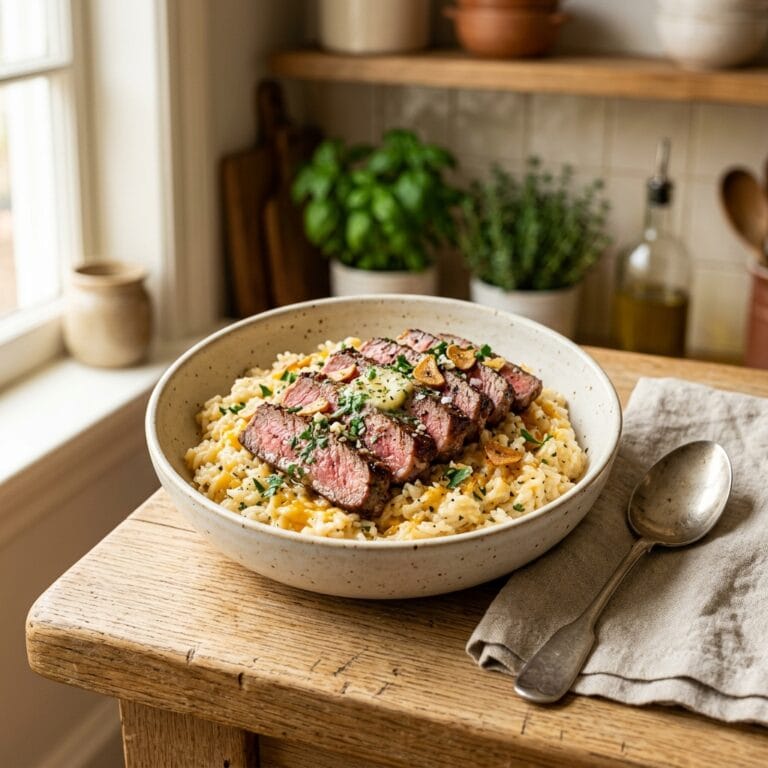 Garlic Butter Steak & Cheddar Rice Bowls