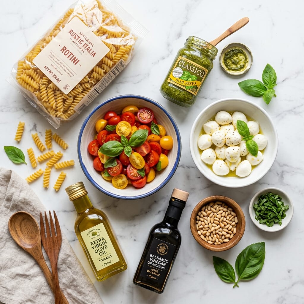 The Best Caprese Pesto Pasta Salad