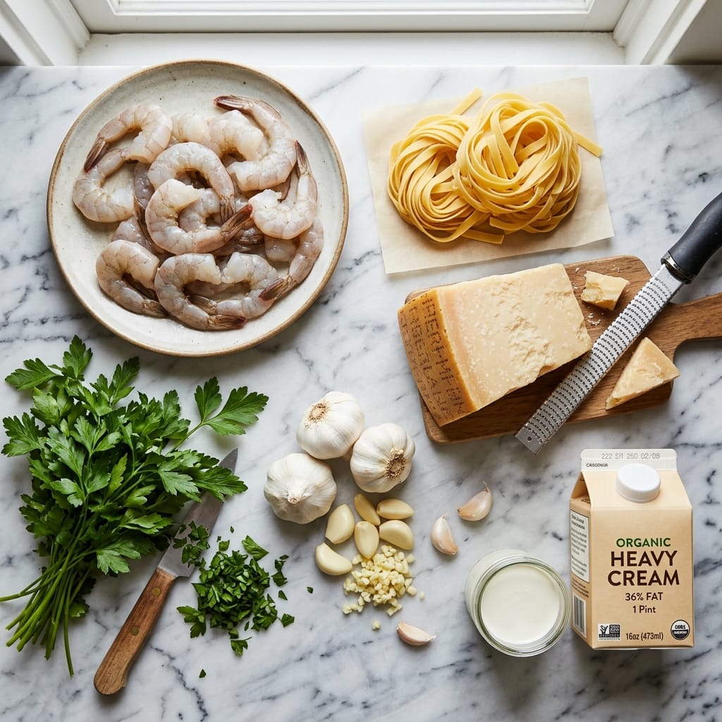 creamy shrimp fettuccine pasta with homemade alfredo sauce
