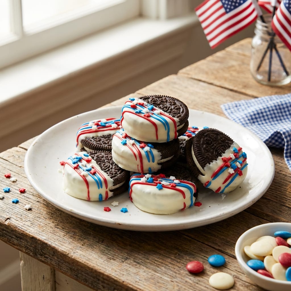 4th of July Oreos Dipped in White Chocolate – Easy Party Treat