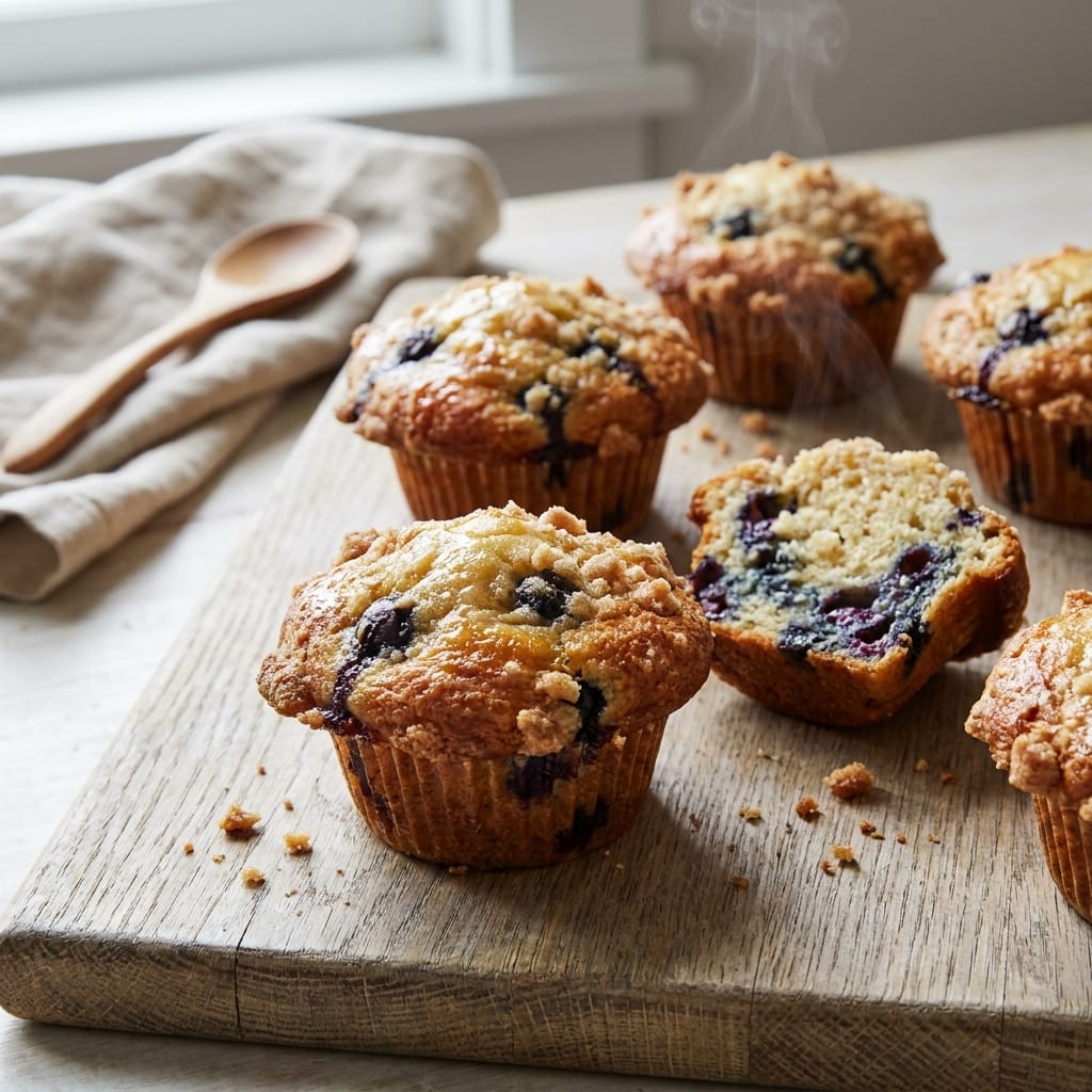 Bakery-Style Brown Butter Blueberry Crumble Muffins