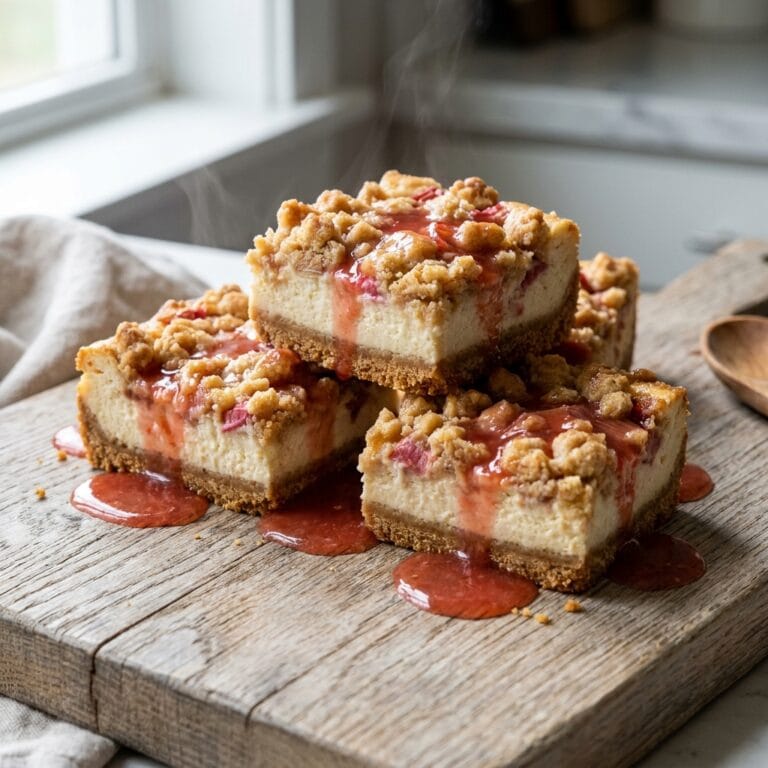 Brown Butter Rhubarb Crumble Cheesecake Bars