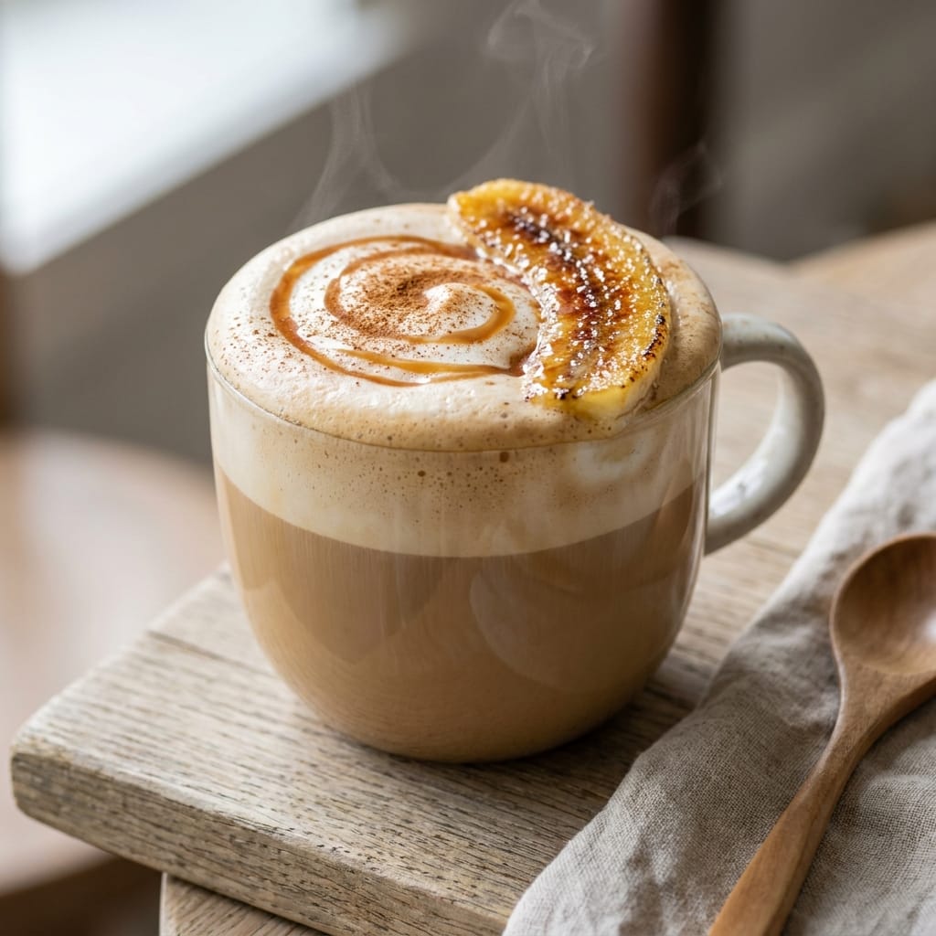 Brûléed Banana Bread Latte with Cinnamon Cold Foam