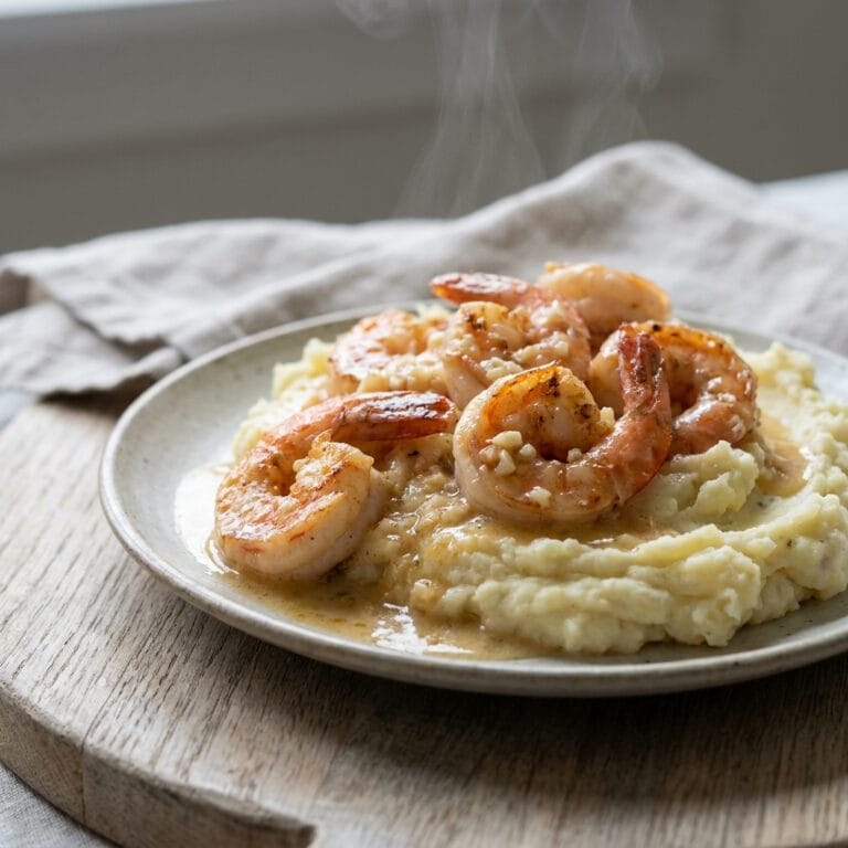 Creamy Garlic Shrimp Over Mashed Potatoes - A Decadent Seafood Dinner Recipe