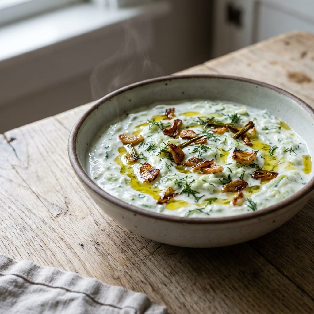 Crispy Garlic Scape Tzatziki Dip