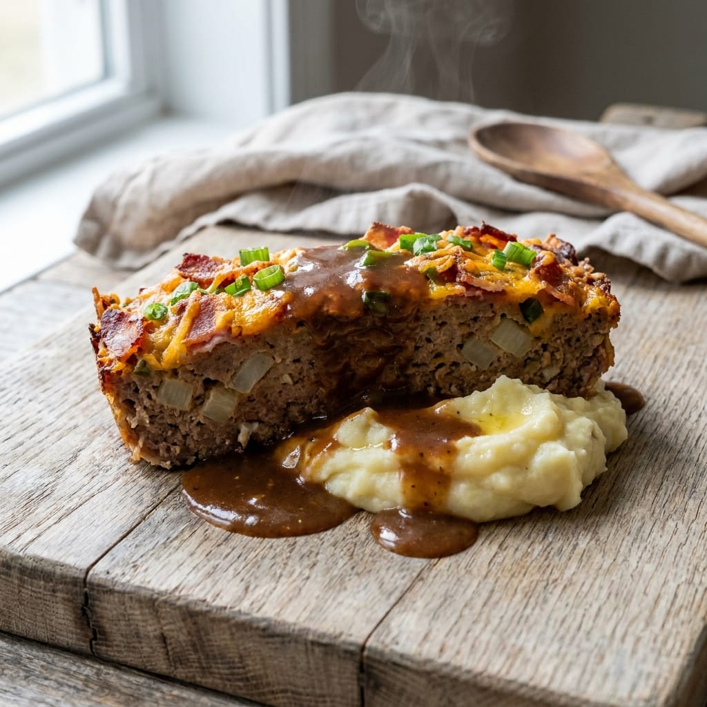 Crispy Loaded Potato Meatloaf with Garlic Butter Mash