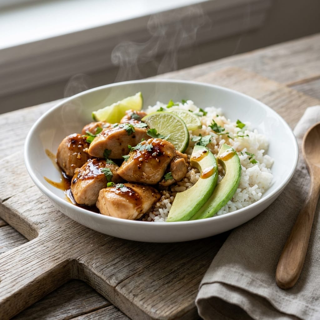 Easy Honey Lime Chicken & Avocado Rice Bowl — High-Protein Weeknight Dinner