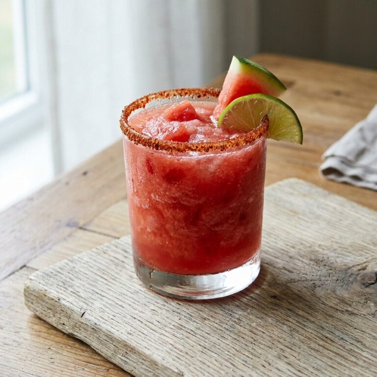 Frozen Watermelon Margarita Slush with Tajín Rim