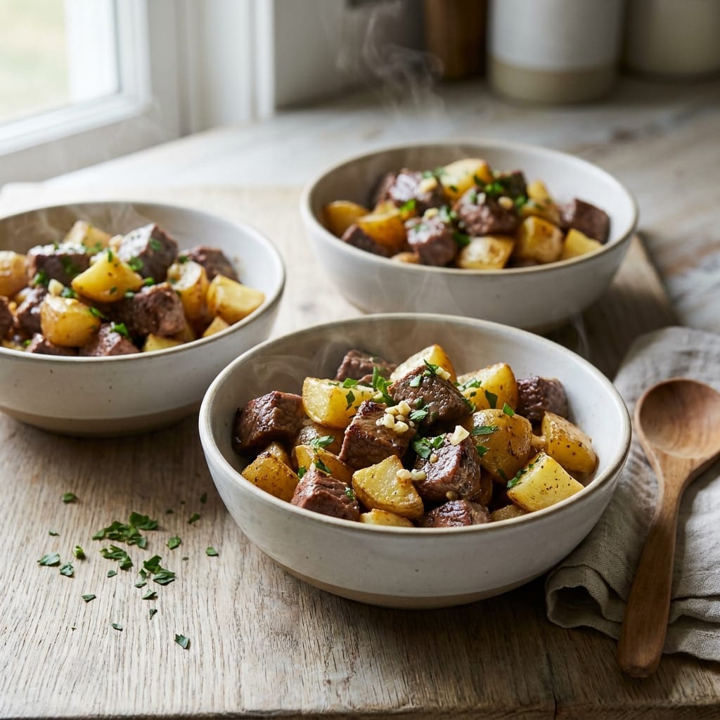 Garlic Butter Steak & Roasted Potato Lunch Bowls