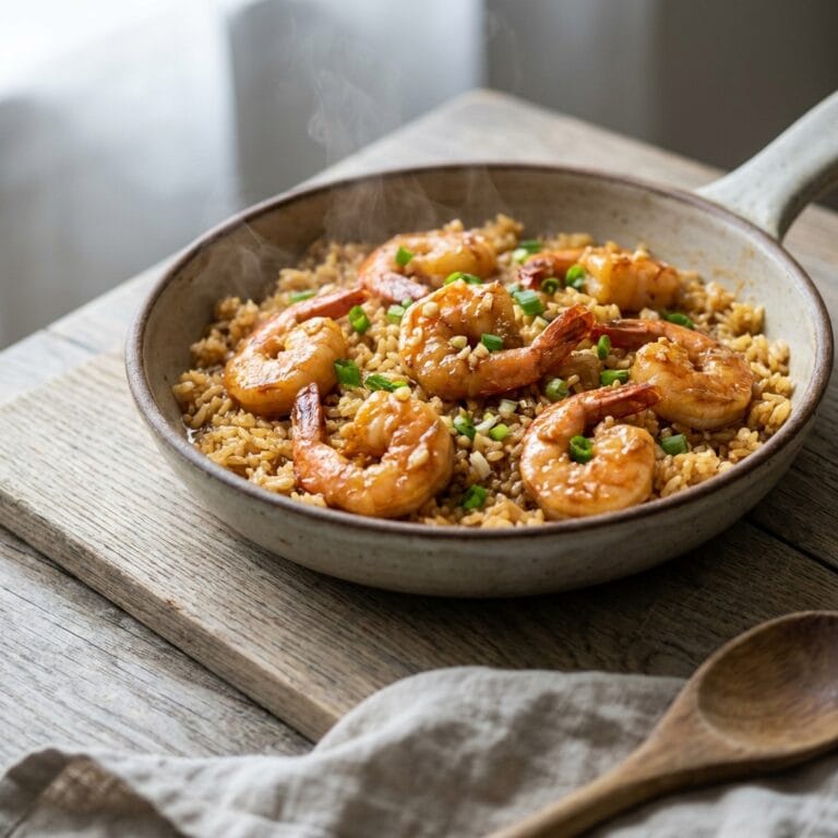 Honey Garlic Shrimp Rice Skillet with Scallions