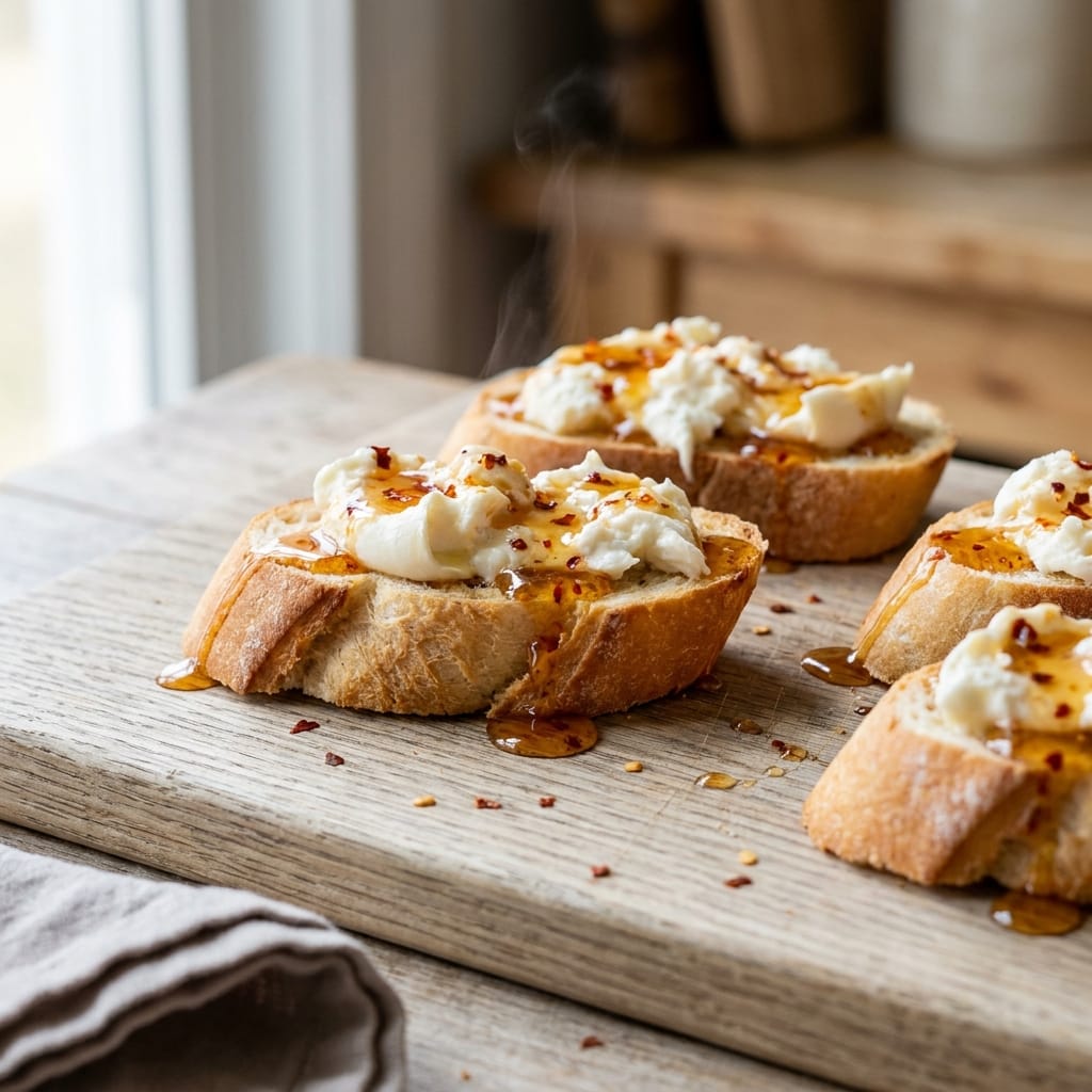 Hot Honey Burrata Toast Bites