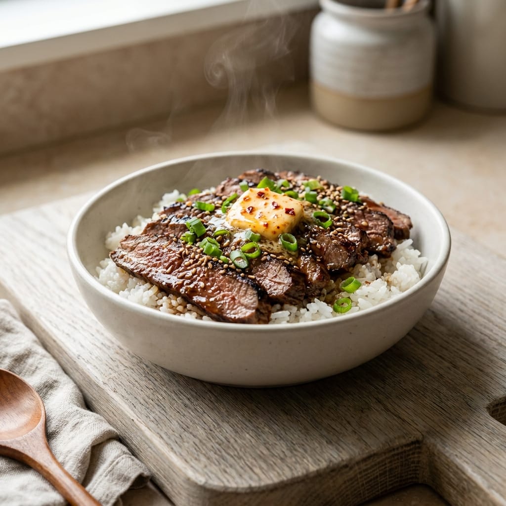Korean BBQ Steak Rice Bowl with Gochujang Butter