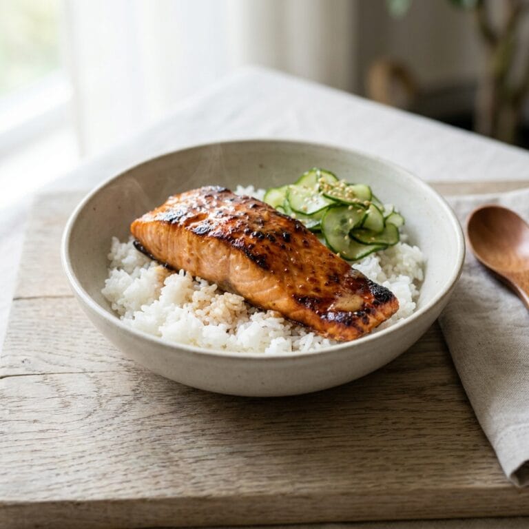 Miso Butter Salmon Rice Bowls with Cucumber Salad
