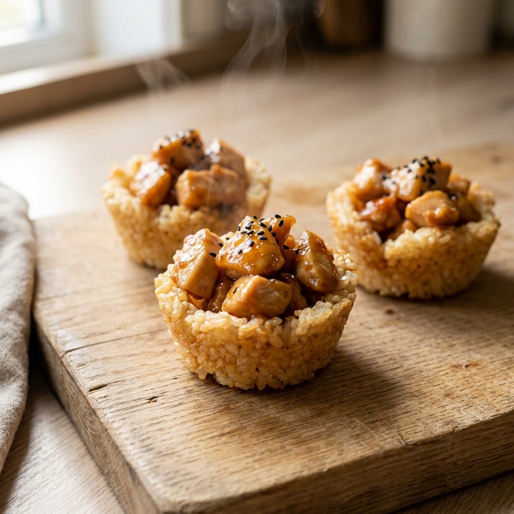 Miso Honey Chicken Rice Crunch Cups