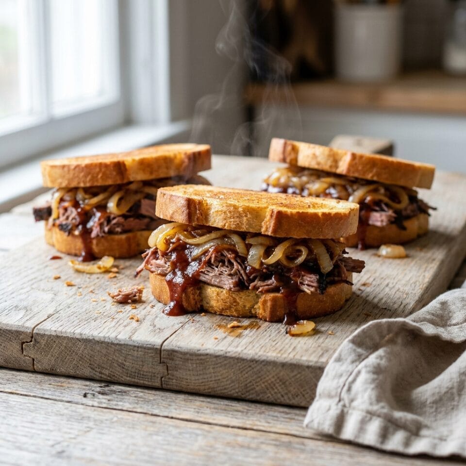 Savory BBQ Brisket Melts with Sweet Caramelized Onions & Crispy Delight