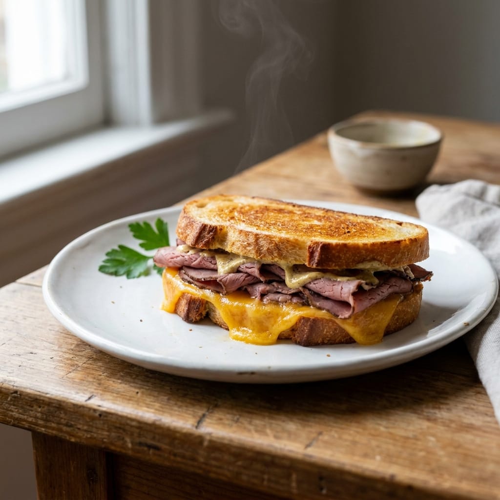 Savory Roast Beef & Cheddar Melt: A Comforting Sandwich Delight