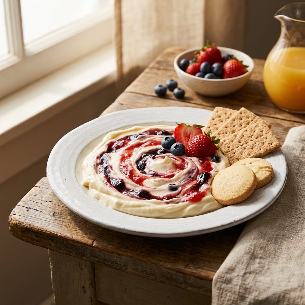 Simple Red, White & Blue Cheesecake Dip for Summer Parties