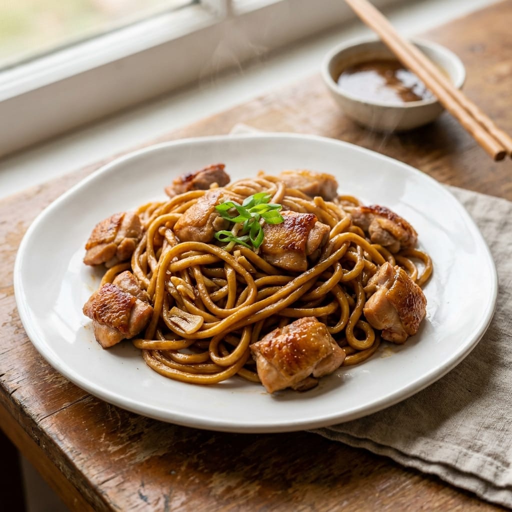 Sticky Garlic Chicken Noodles | Easy Dinner