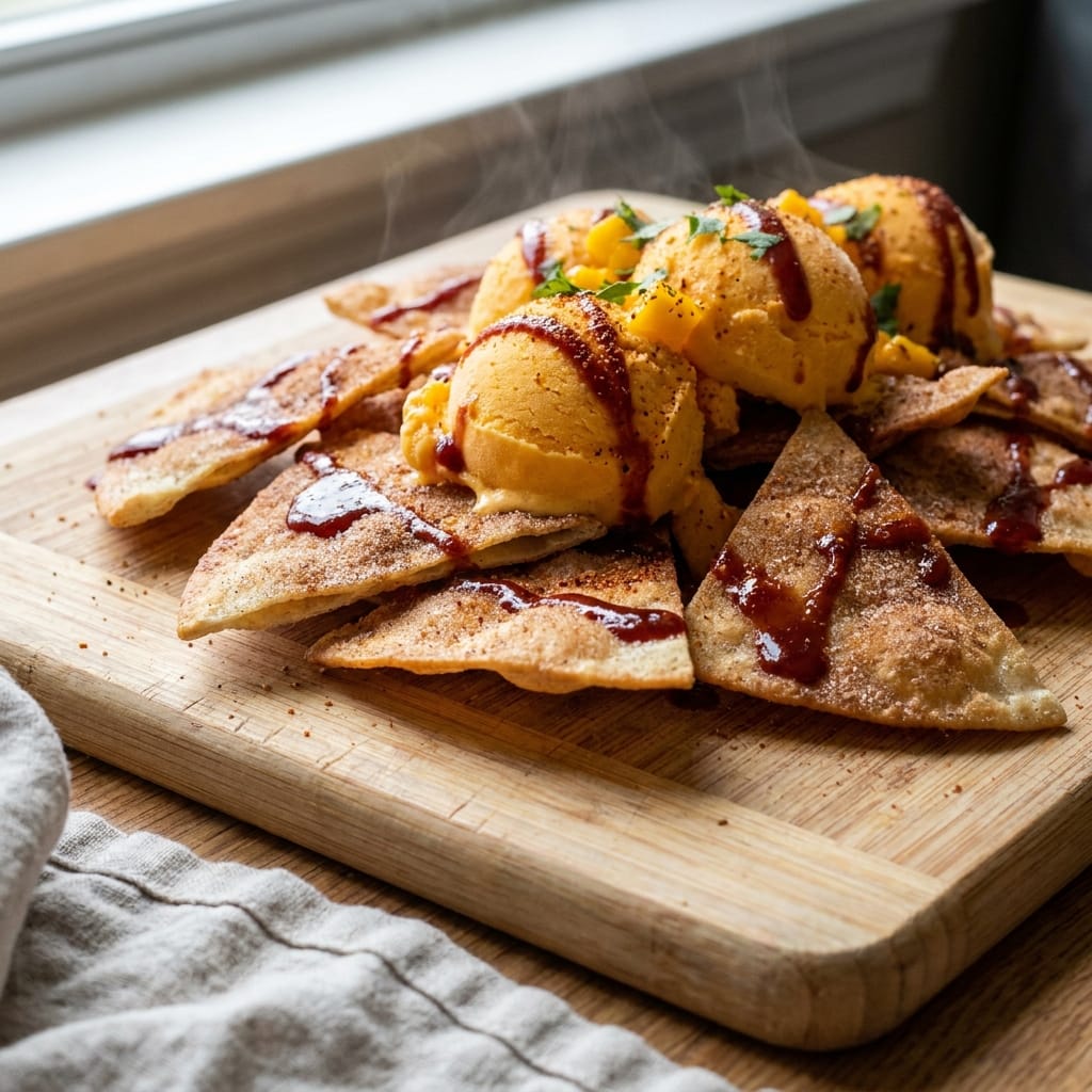 Tajín Mango Ice Cream Nachos with Chamoy Drizzle